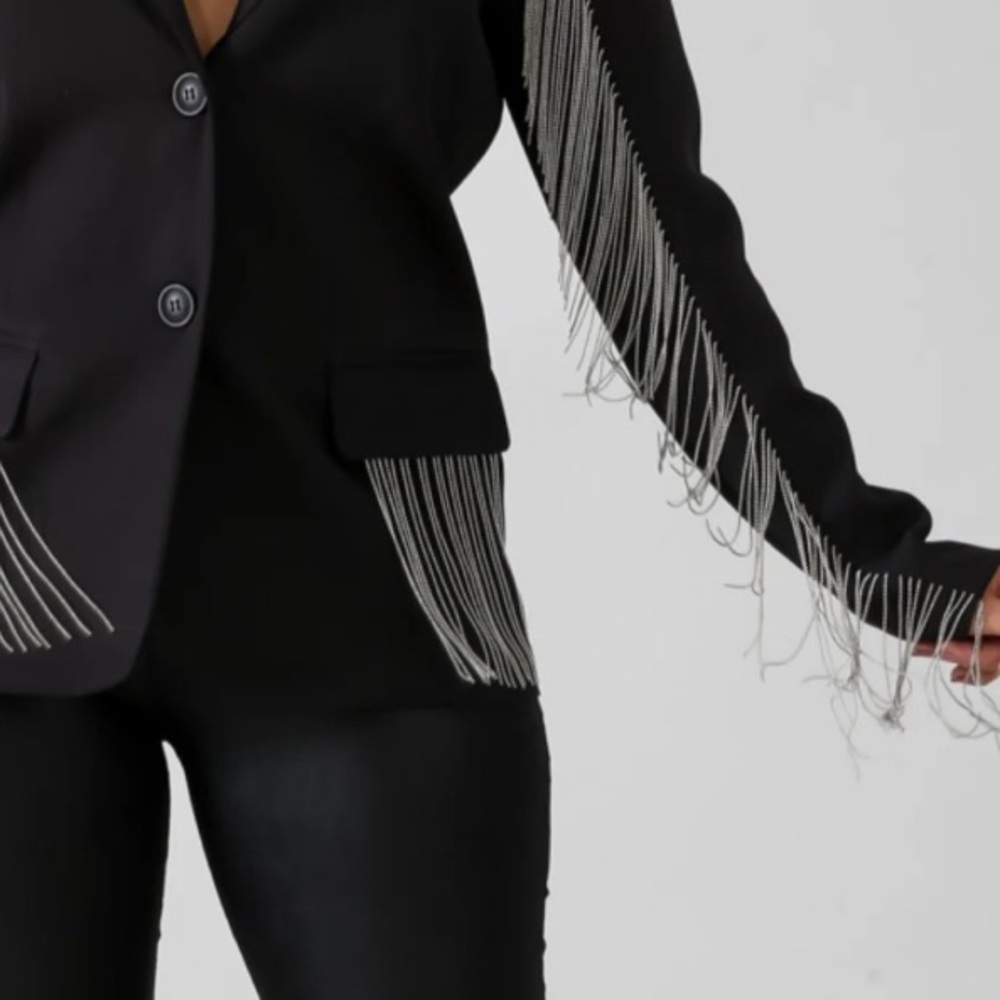 Black & Sparkling Silver Fringe Hourglass Blazer - Picture 11 of 12